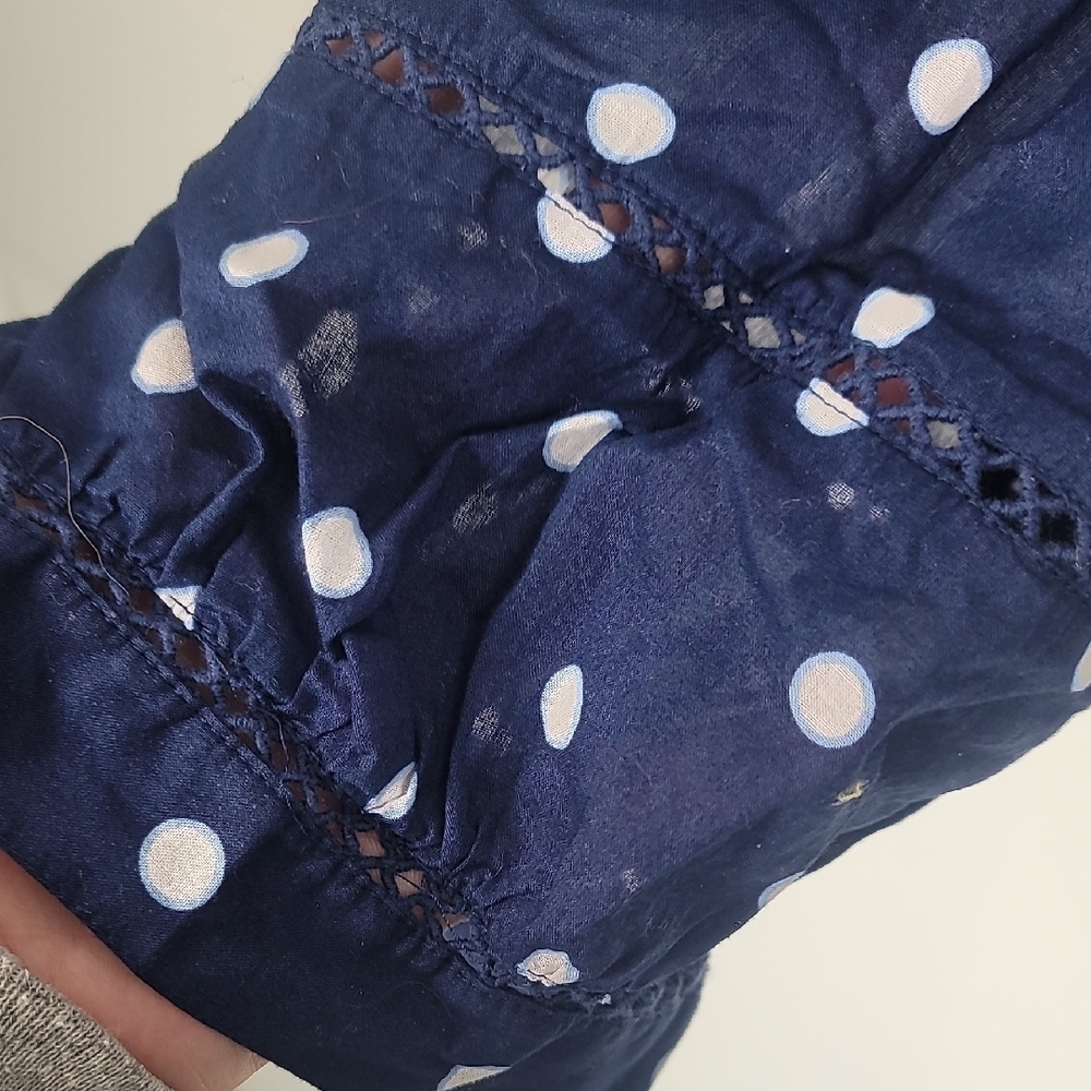 Talbots Navy Dark Blue Blouse with White Dots - Picture 3 of 9